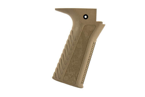 The Apex Optimized CZ Scorpion Grip FDE comes with textured grip panels